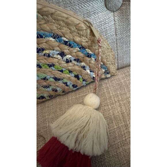 Anthropologie ANTIK KRAFT Chindi Moon Multi Woven Straw Clutch Bag Tassels - Picture 5 of 7